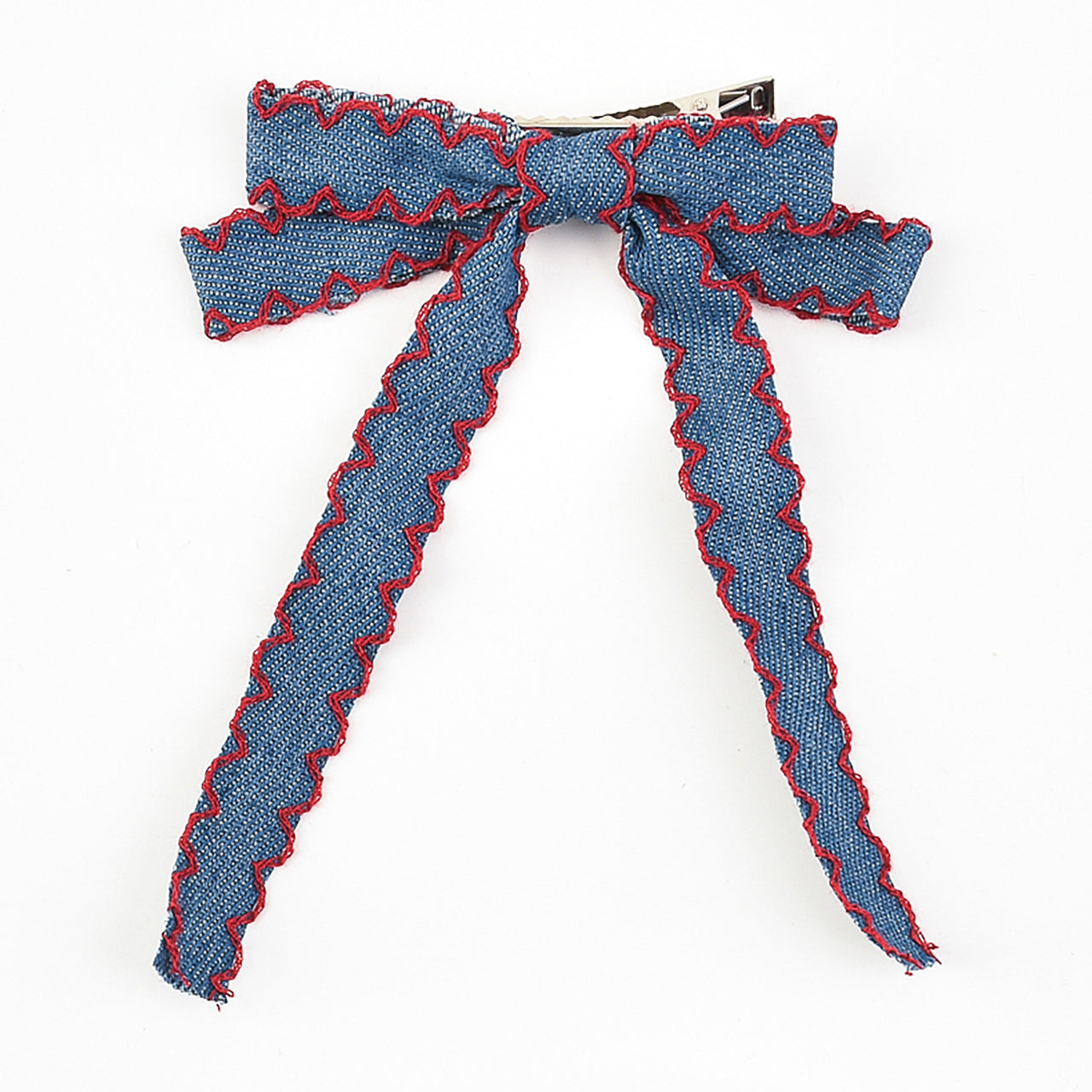 Denim Scalloped Bow Clip