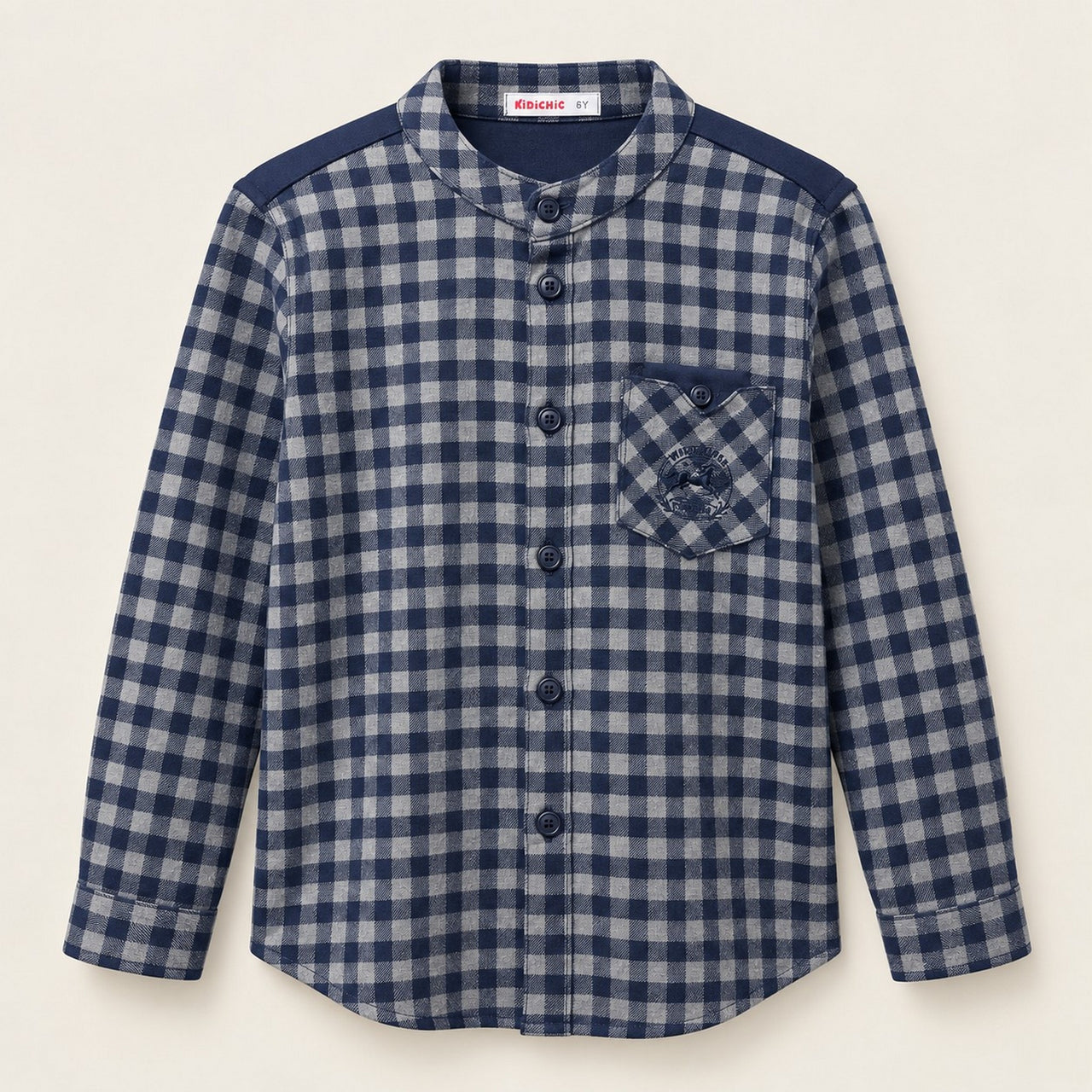 Checkered Mandarin Collar Shirt