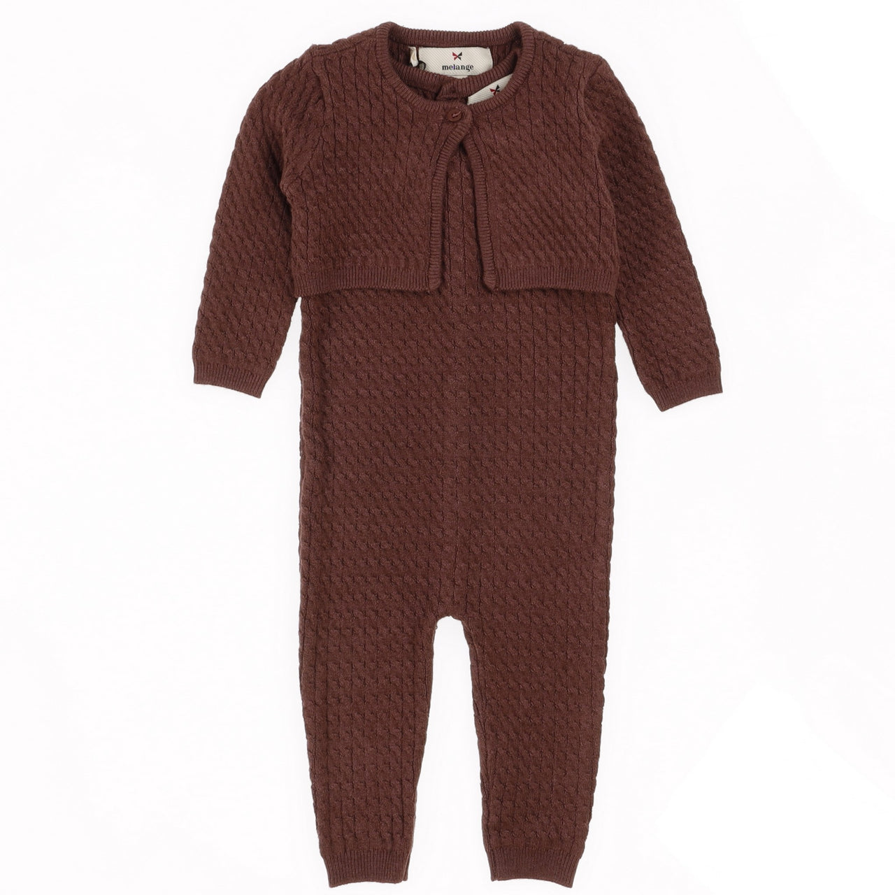 Melange Knit Overall Cardigan Set