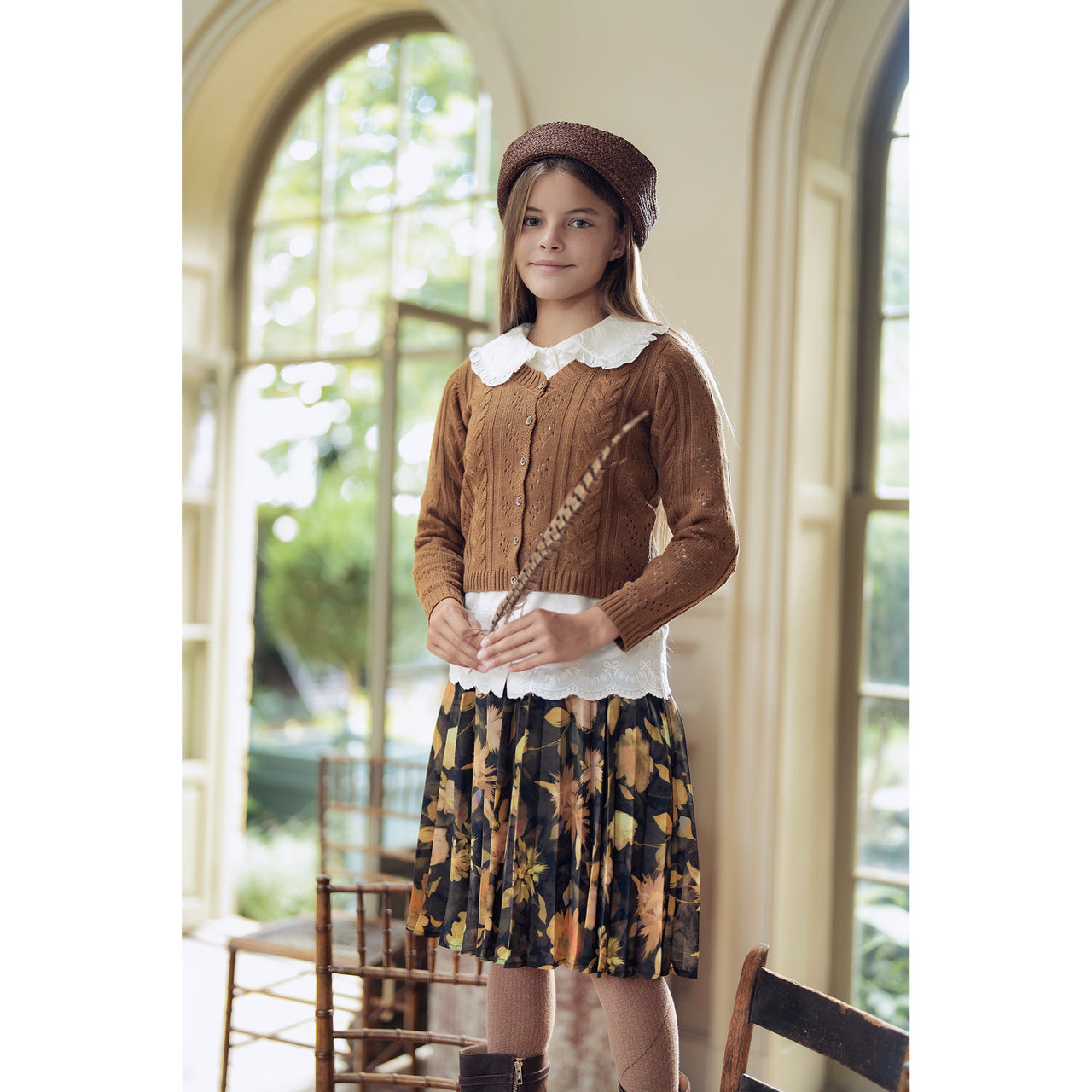 Girls Printed Pleated Skirt