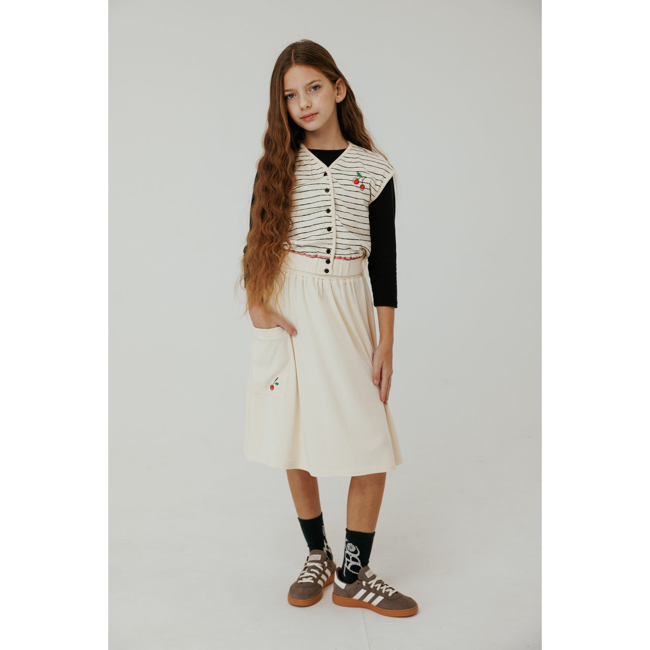 Cherry Striped Girls Vest