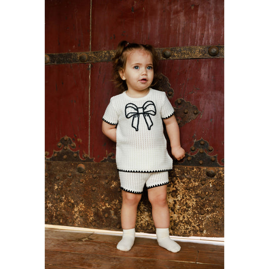 Melange Knit Bow Romper/ Set