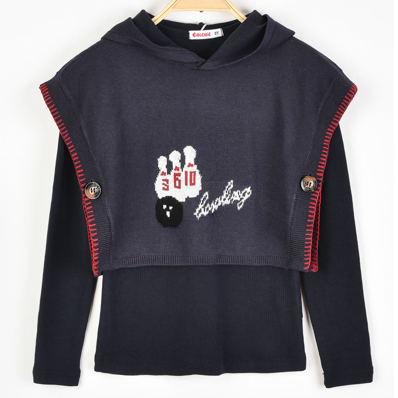Girls Bowling Knit Hoodie Top