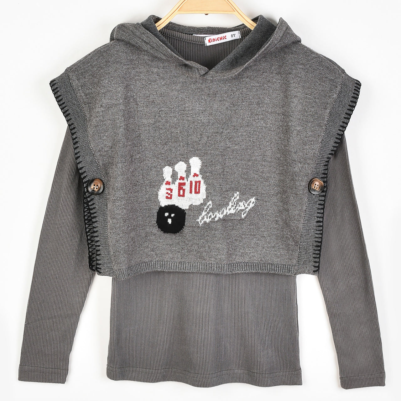 Girls Bowling Knit Hoodie Top