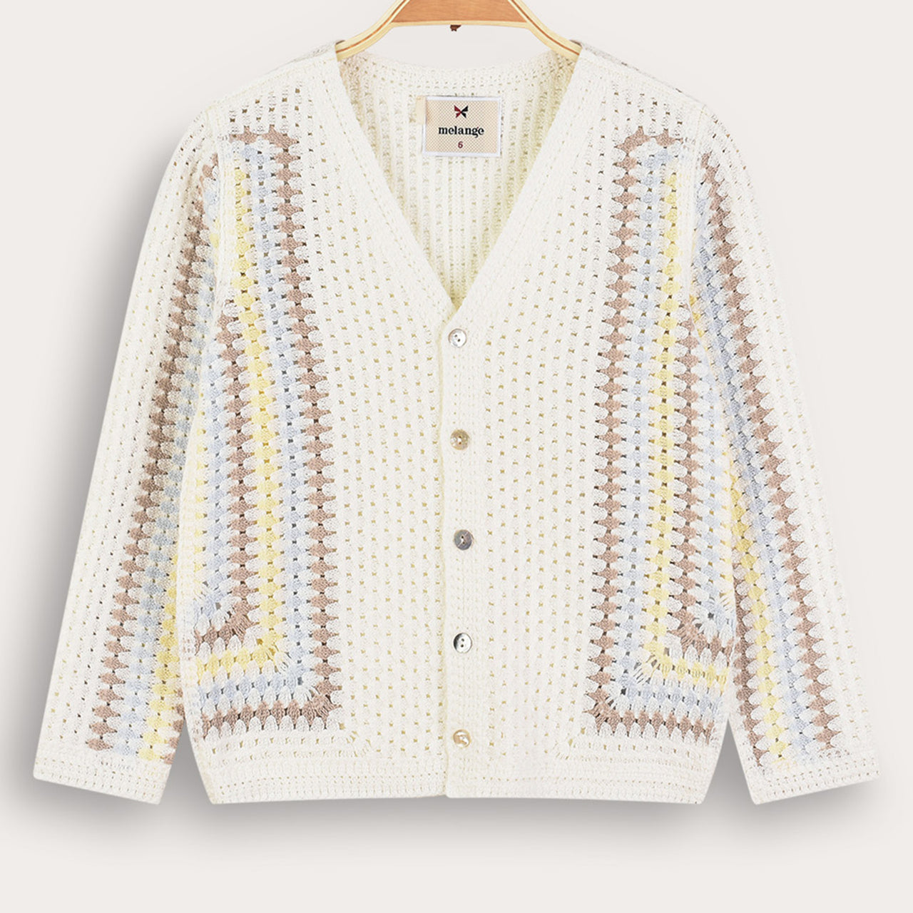 Melange Retro Crochet Boys Cardigan