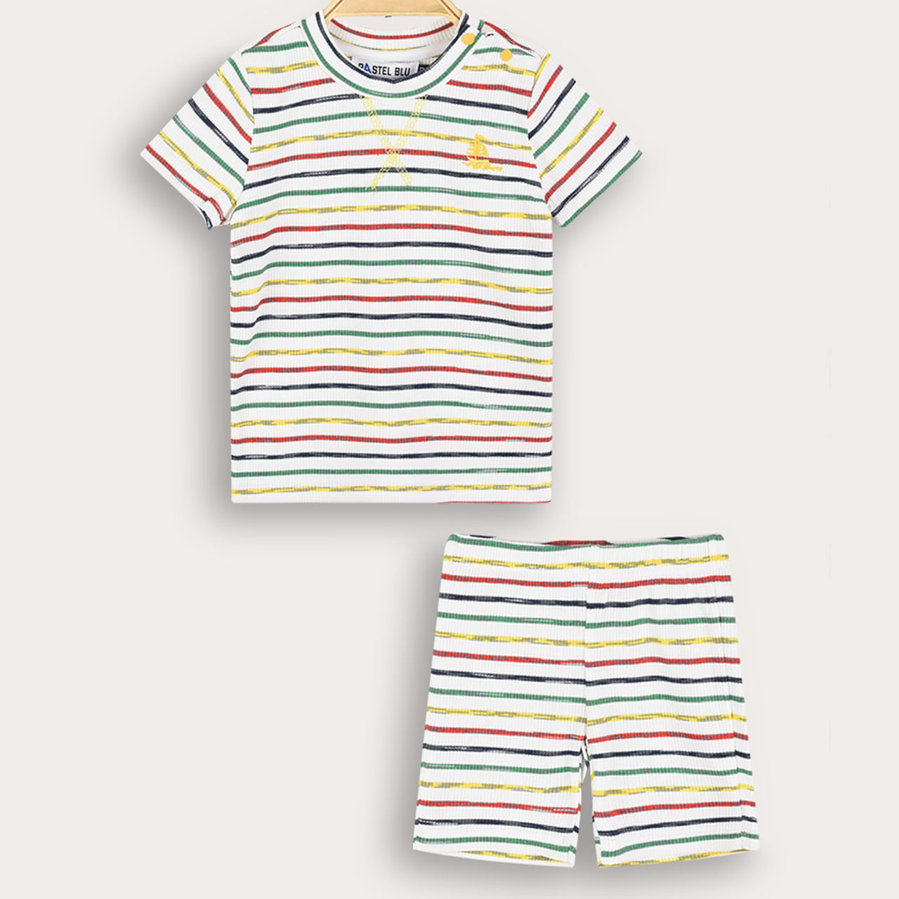 Striped EMB Boat Baby Set