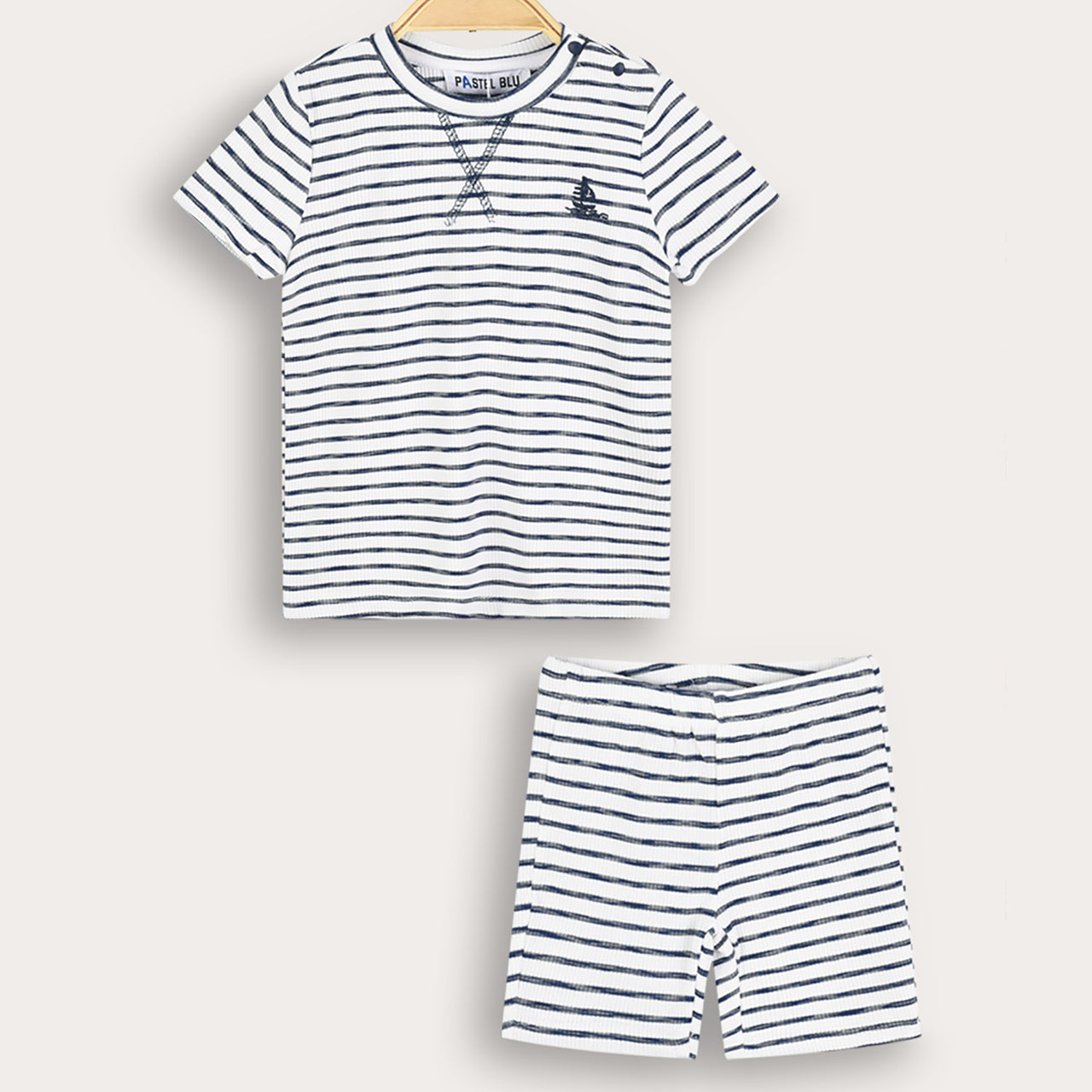 Striped EMB Boat Baby Set