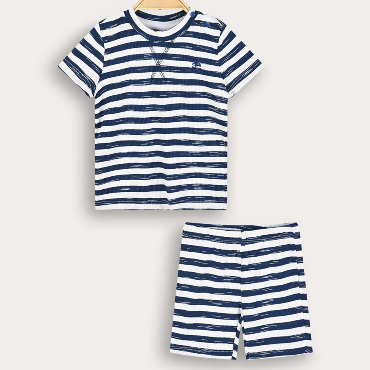 Striped EMB Boat Baby Set