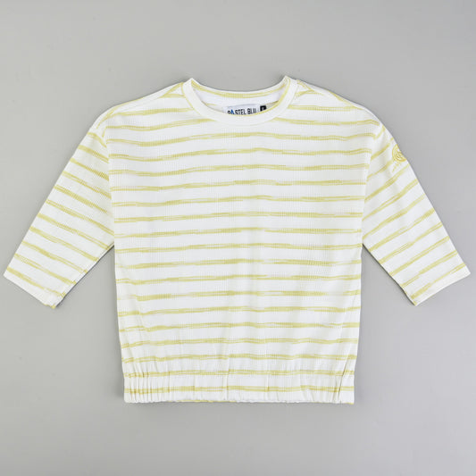 3/4 Sleeve Rib Striped Top