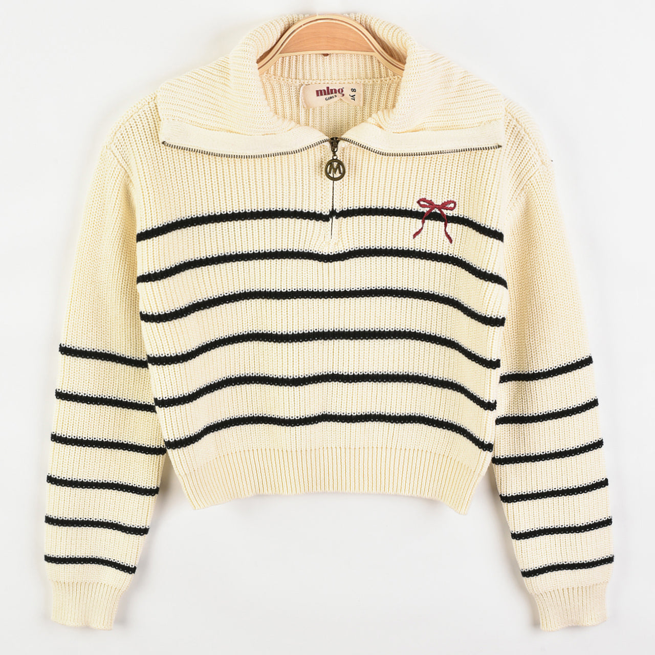 Melange Zipper Bow Sweater