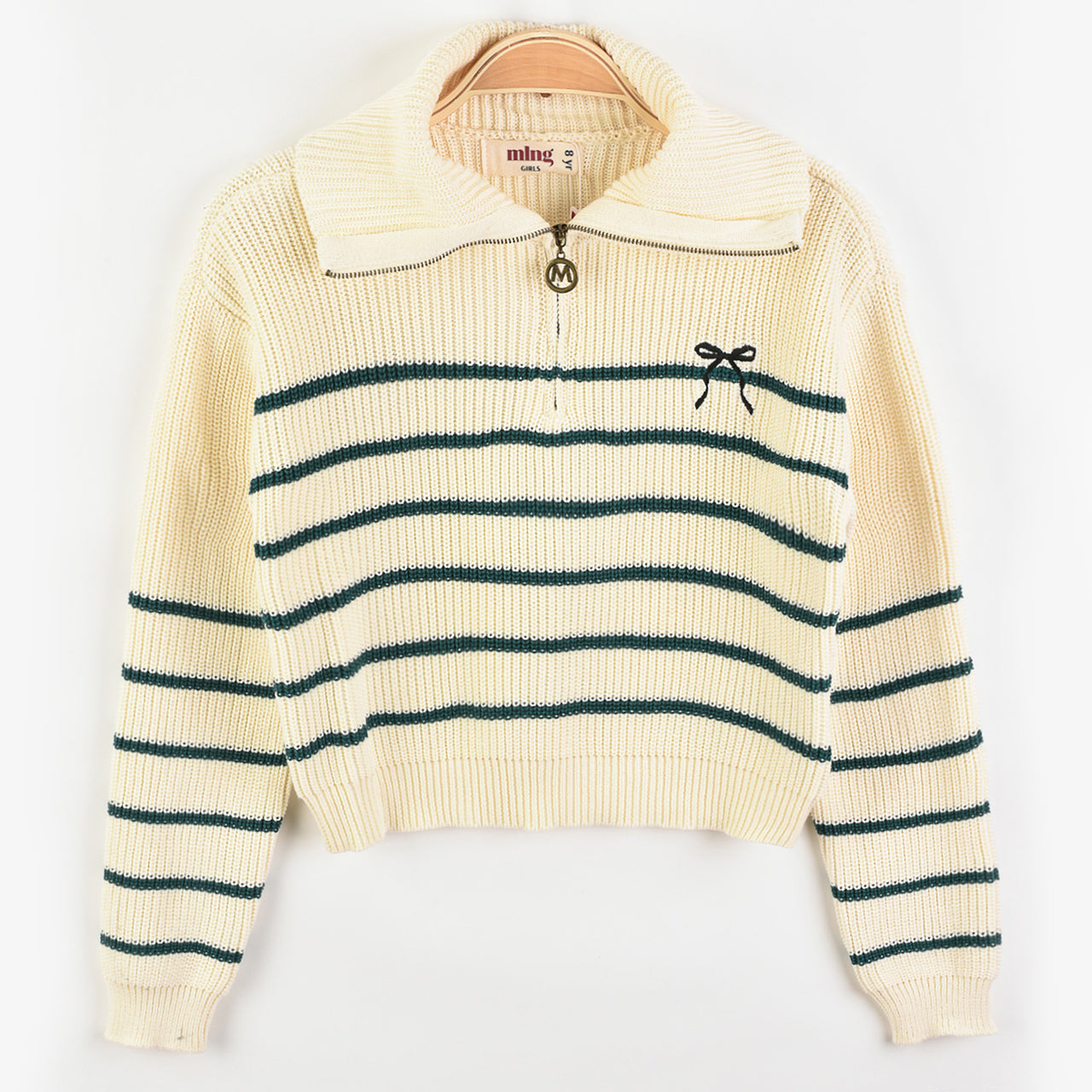 Melange Zipper Bow Sweater