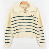 Melange Zipper Bow Sweater