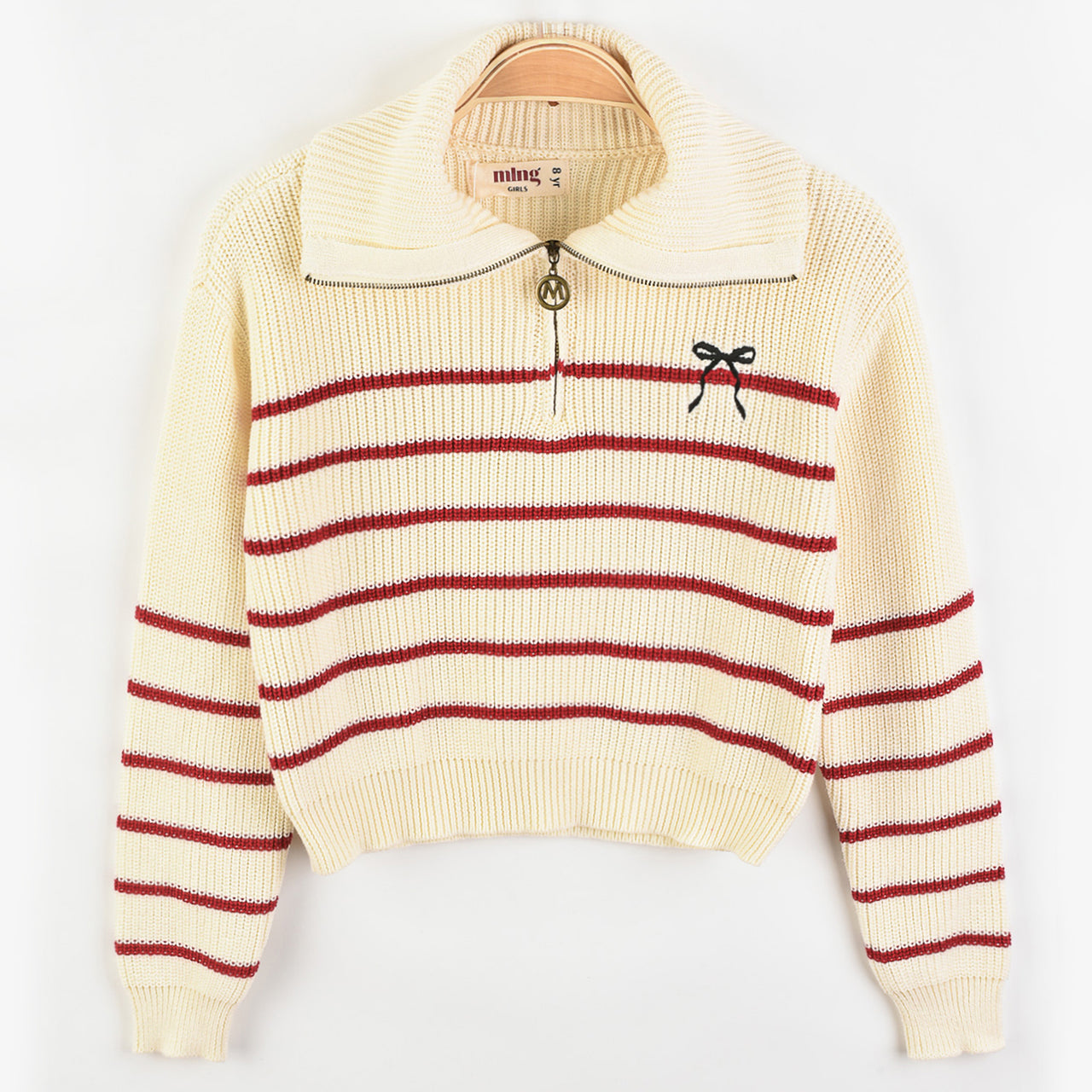 Melange Zipper Bow Sweater