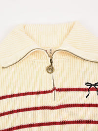 Melange Zipper Bow Sweater