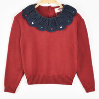 Melange EMB Knit Collar Sweater
