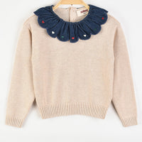 Melange EMB Knit Collar Sweater