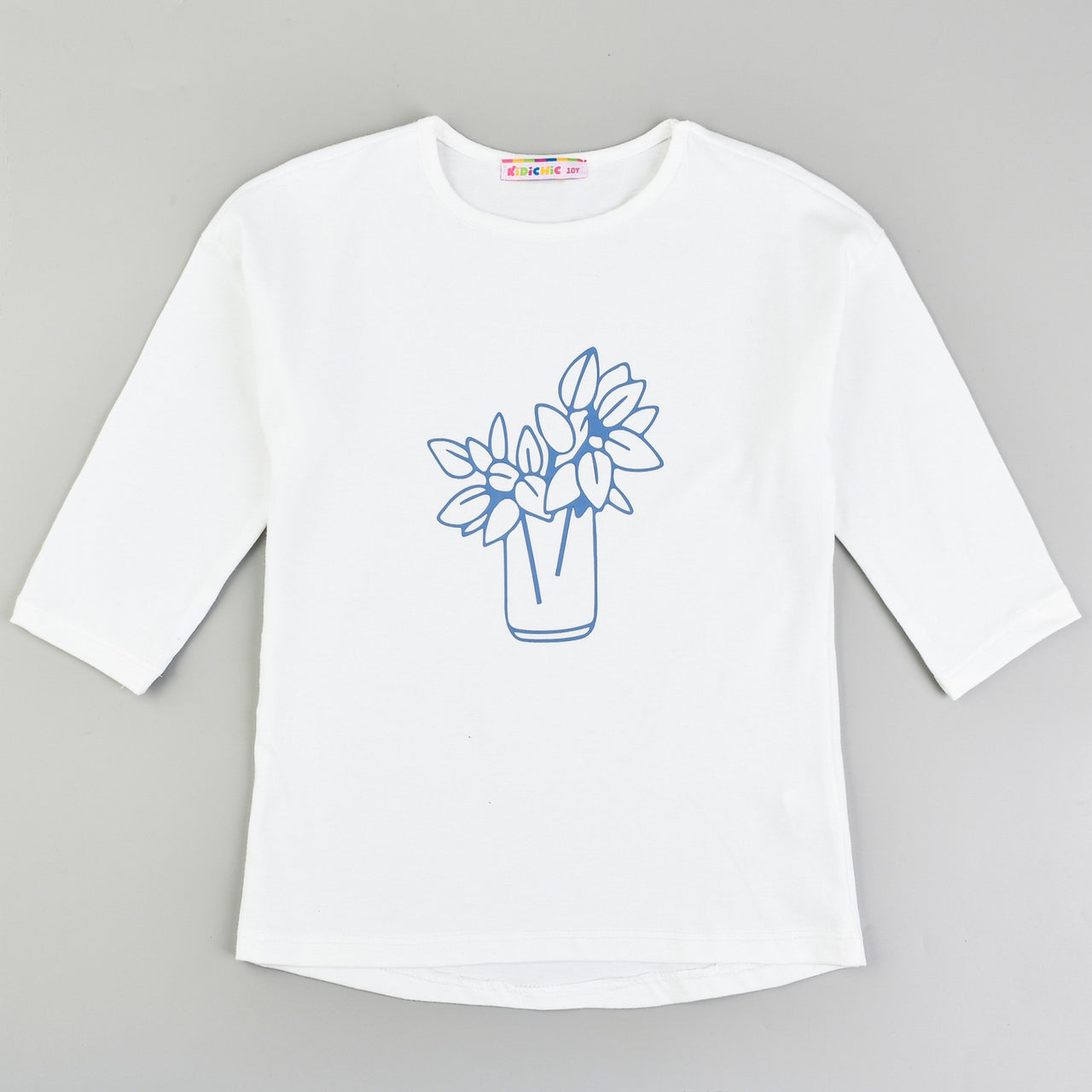 Girls 3/4 Sleeve Flower Print T-Shirt