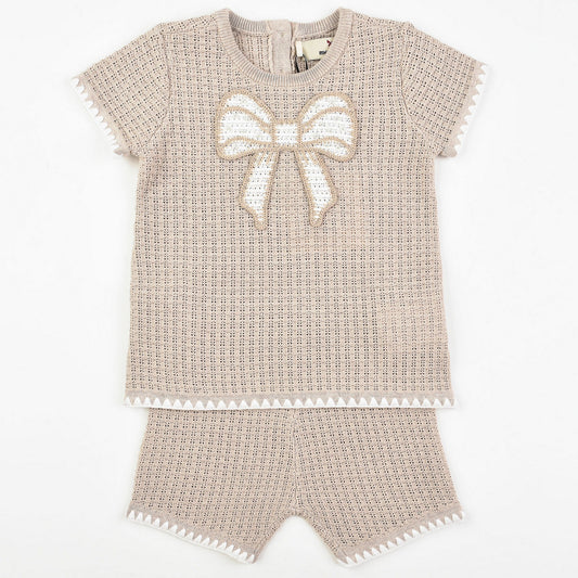 Melange Knit Bow Romper/ Set