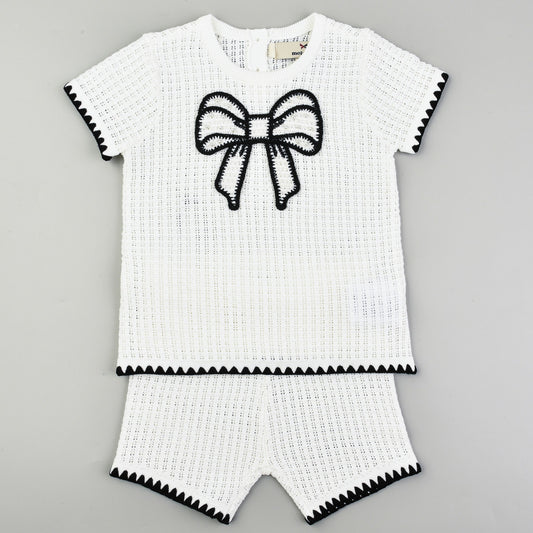 Melange Knit Bow Romper/ Set