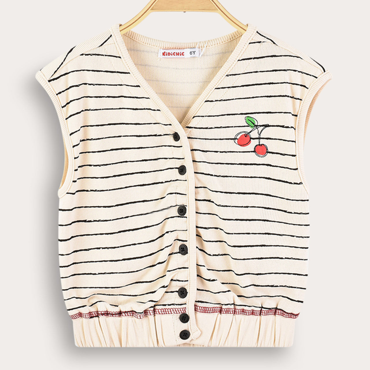 Cherry Striped Girls Vest