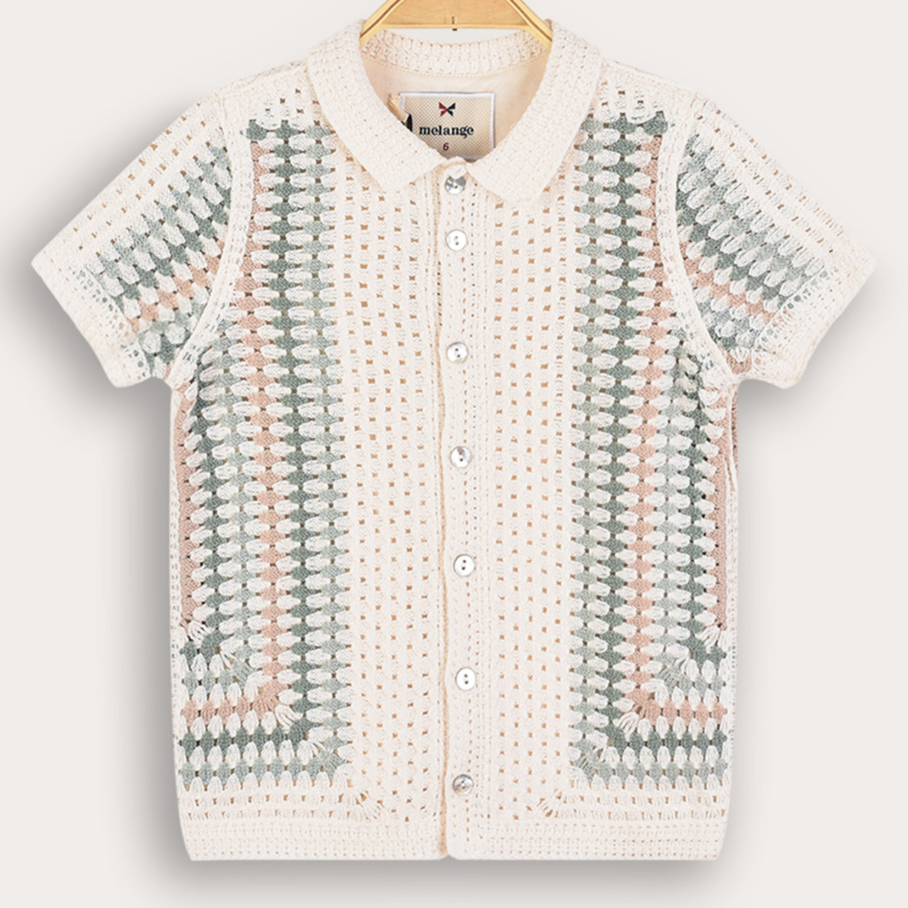 Melange Retro Crochet Knit Shirt