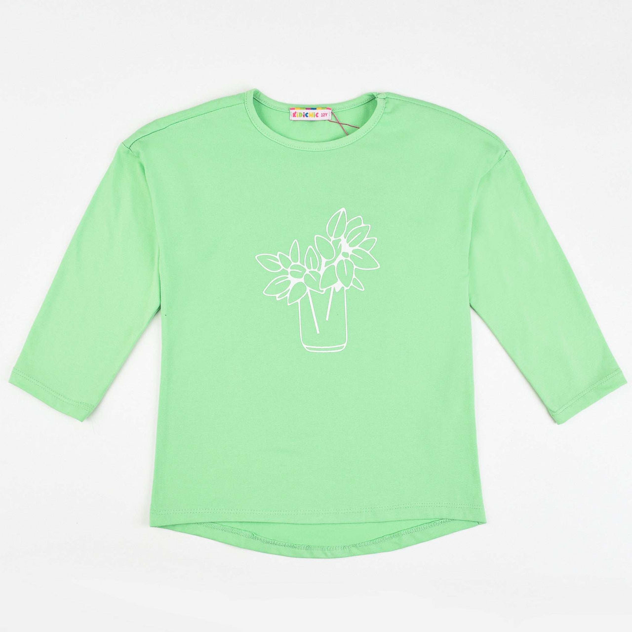 Girls 3/4 Sleeve Flower Print T-Shirt - Kidichic
