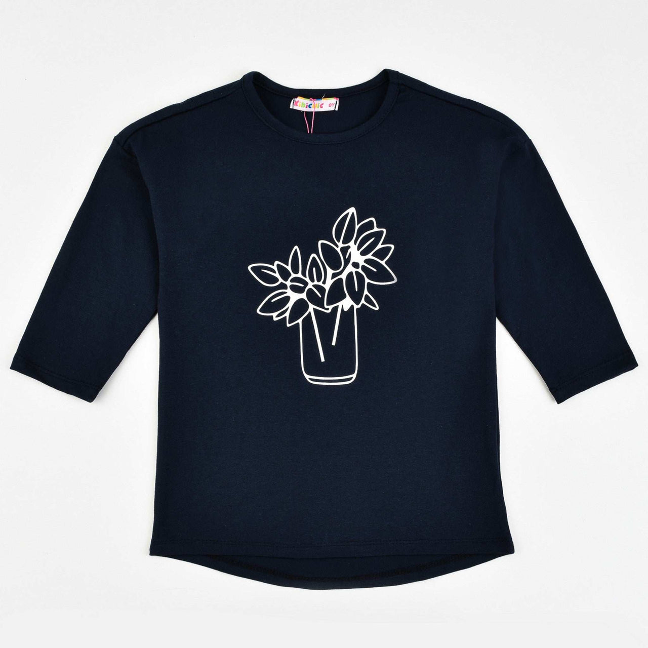 Girls 3/4 Sleeve Flower Print T-Shirt - Kidichic