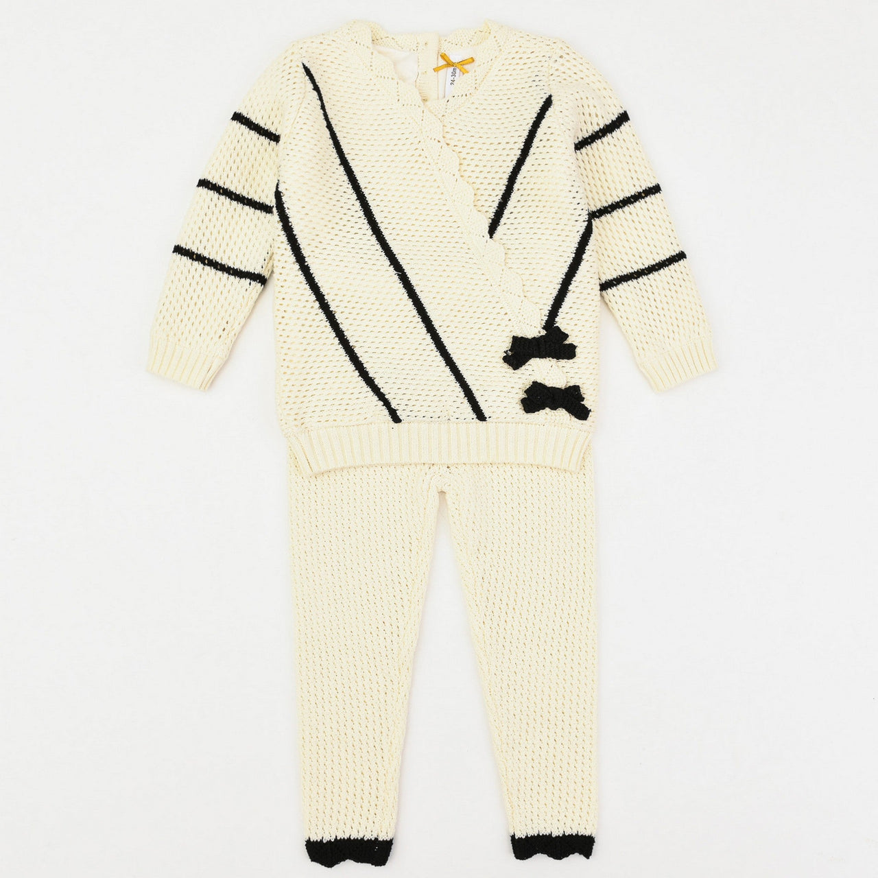 Girls Knit Stripes Set With Bow - Kidichic