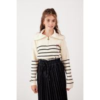 Melange Zipper Bow Sweater