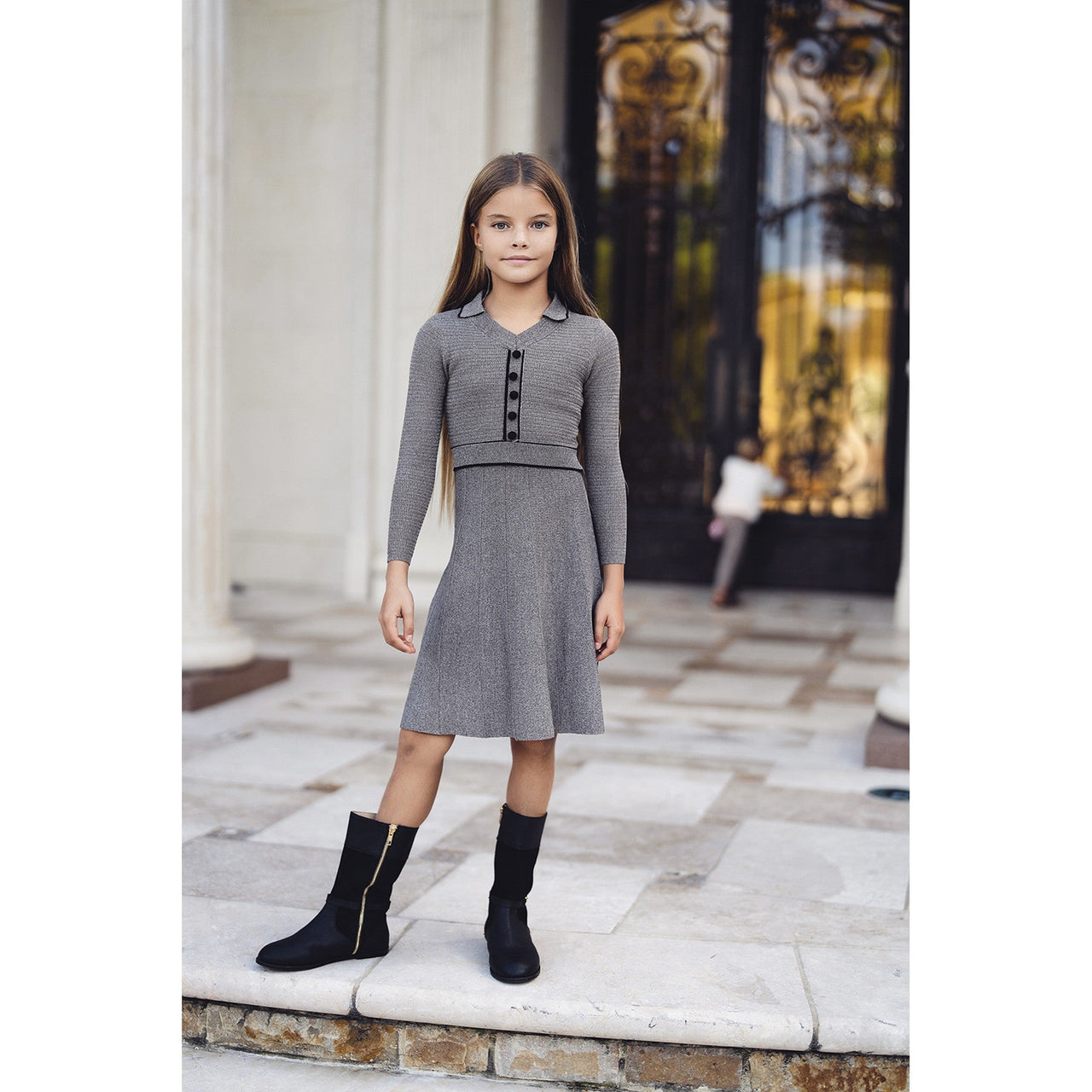 Knit Collar Dress - Kidichic