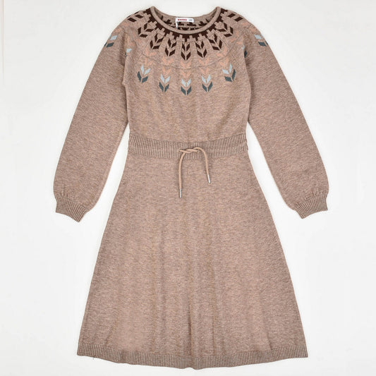 Knit Pattern Collar Waisted Dress - Kidichic