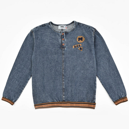 Melange Denim Boys Logo Sweater - Kidichic