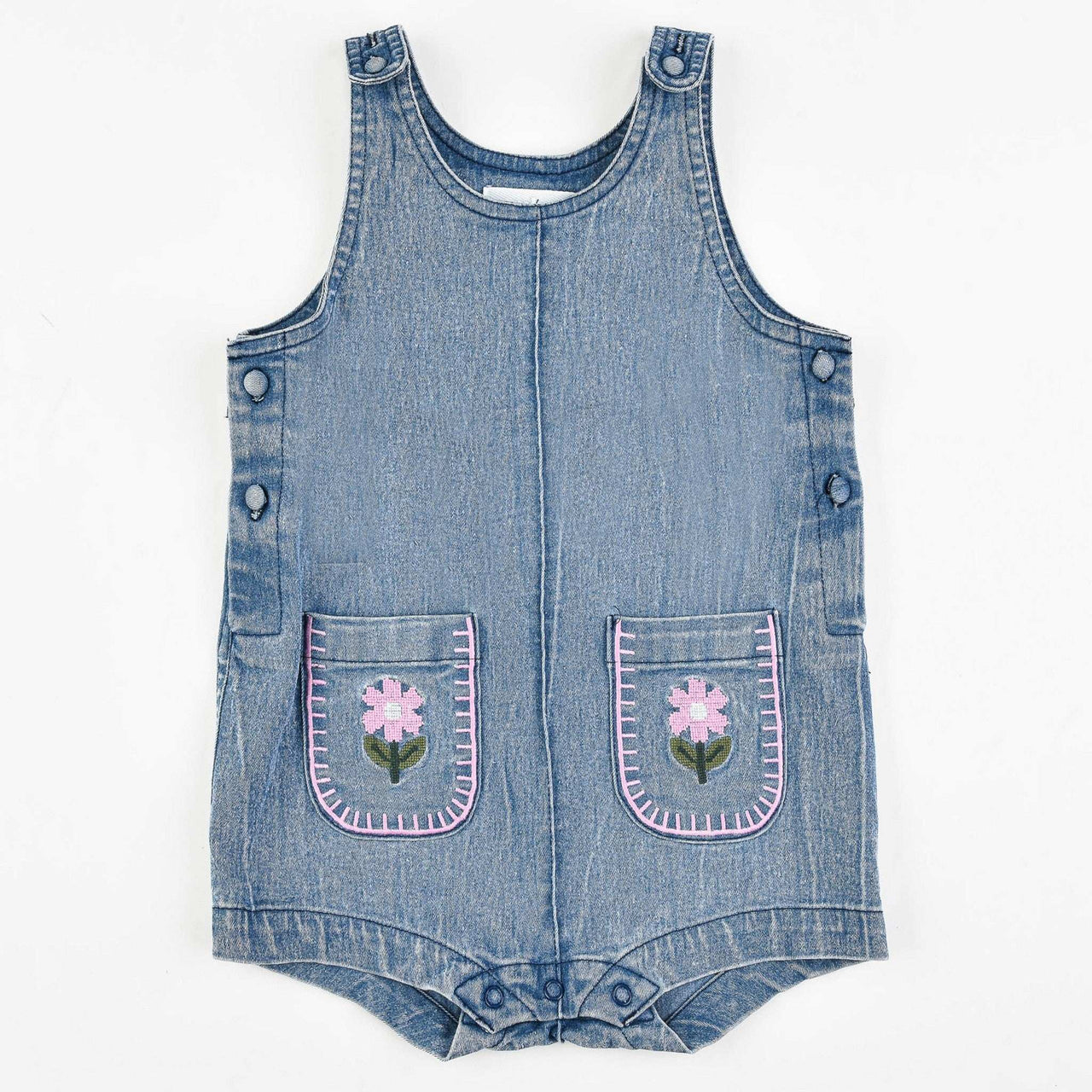 Melange Denim Floral Pocket Overall/Dress - Kidichic