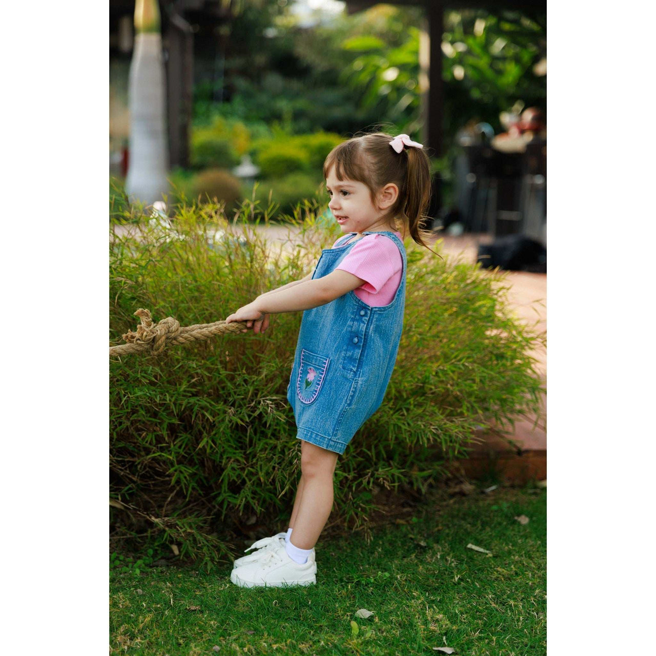 Melange Denim Floral Pocket Overall/Dress - Kidichic