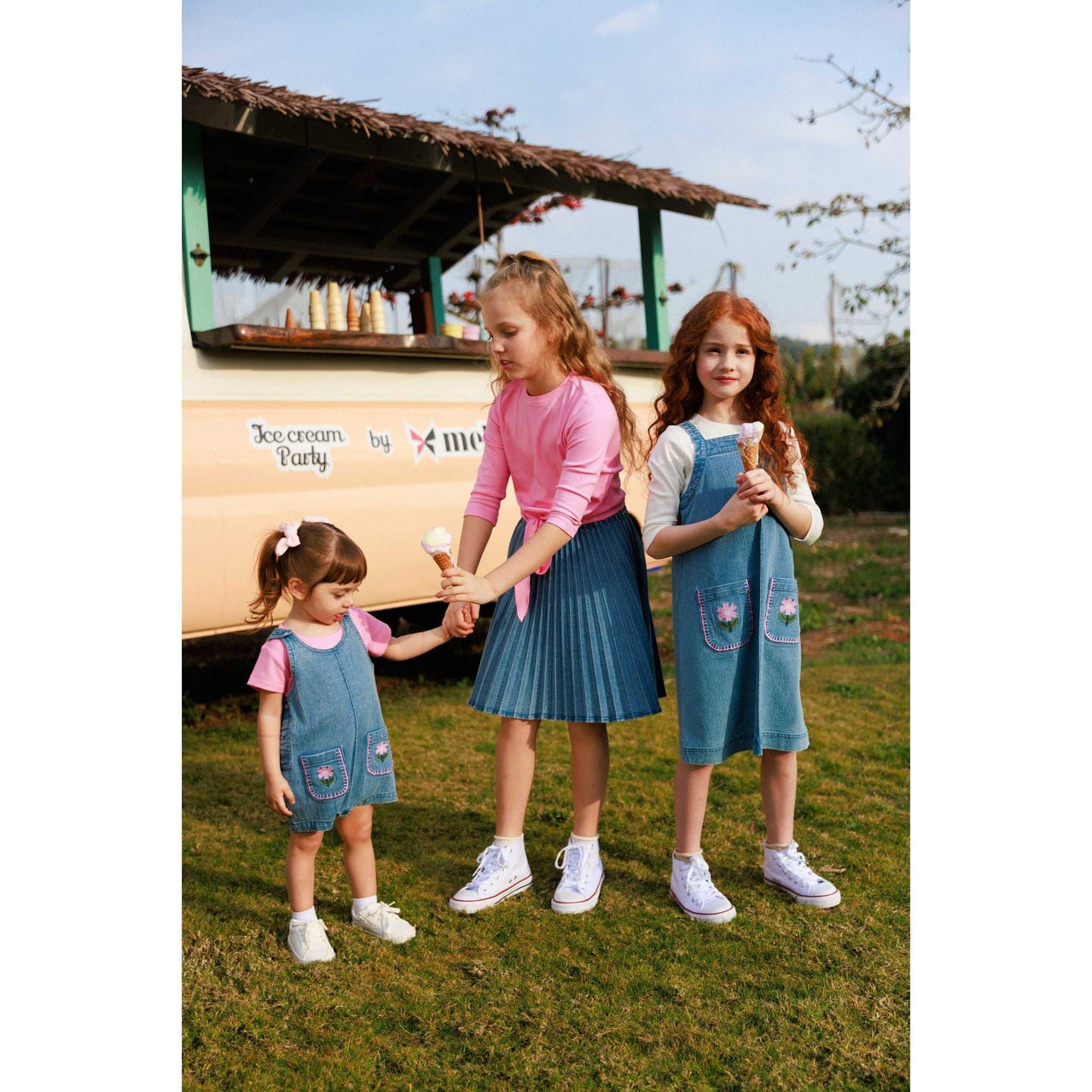 Melange Denim Floral Pocket Overall/Dress - Kidichic
