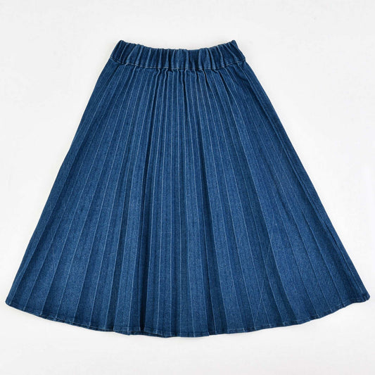 Melange Ombre Denim Pleated Skirt - Kidichic