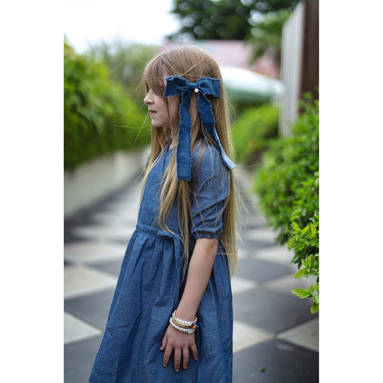 Nana Denim Long Bow Clip - Kidichic