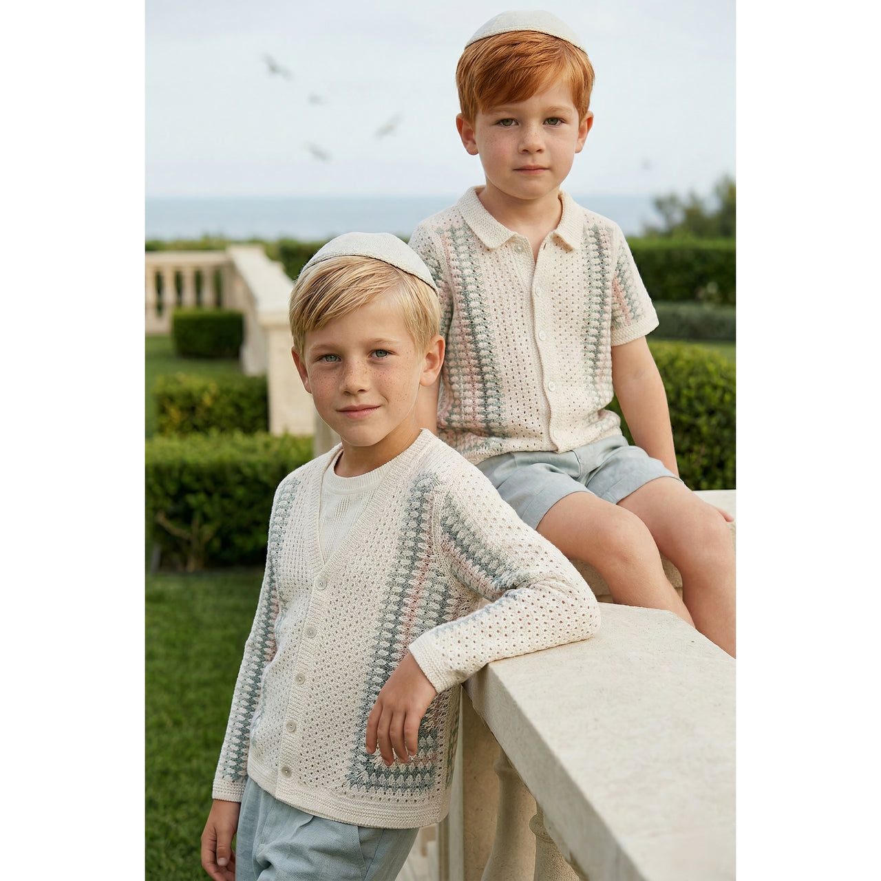Melange Retro Crochet Boys Cardigan