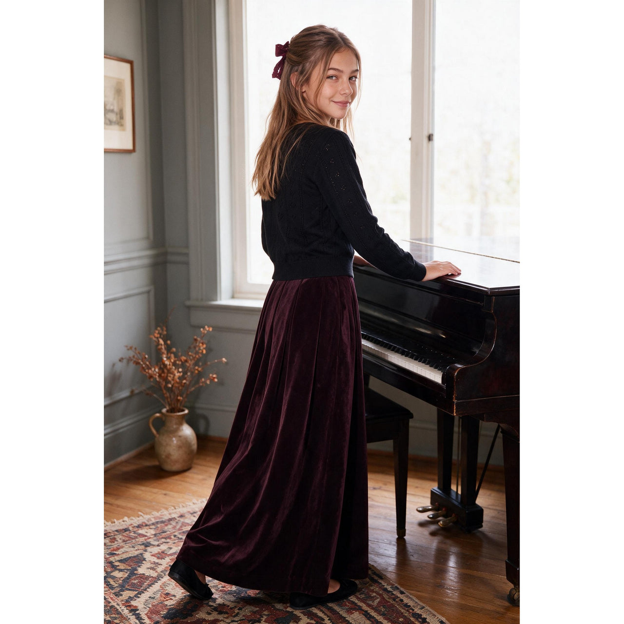 Velvet Pleated Skirt
