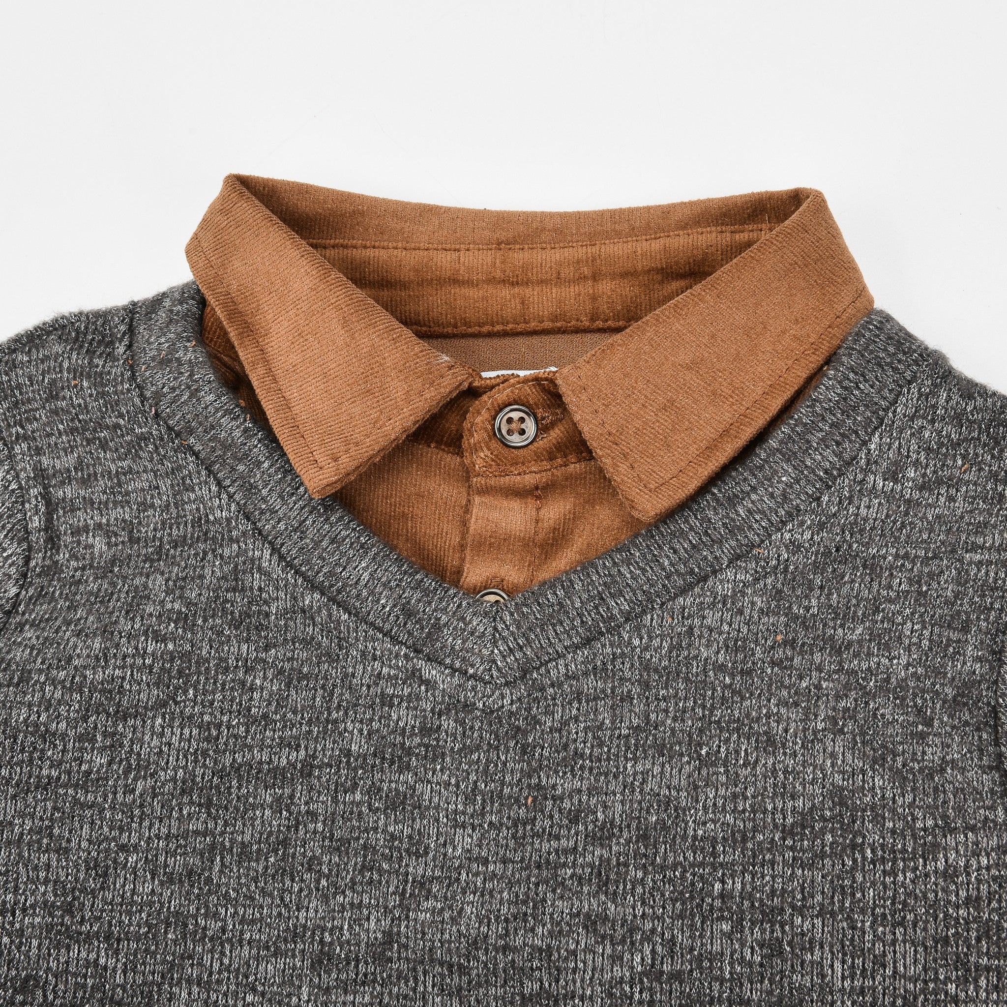 Boys Sweater With Woven Collar - Kidichic