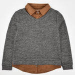Boys Sweater With Woven Collar - Kidichic