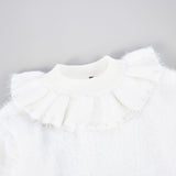 Girls Pearl Collar Ruffle Sweater - Kidichic