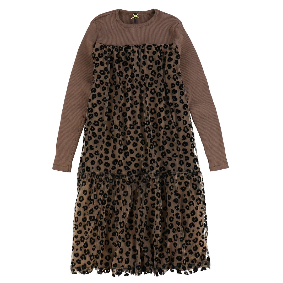 Leopard Print Velour Rib Dress - Kidichic