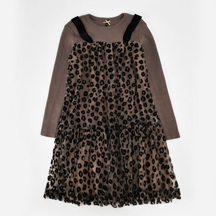 Leopard Print Velour Rib Dress - Kidichic