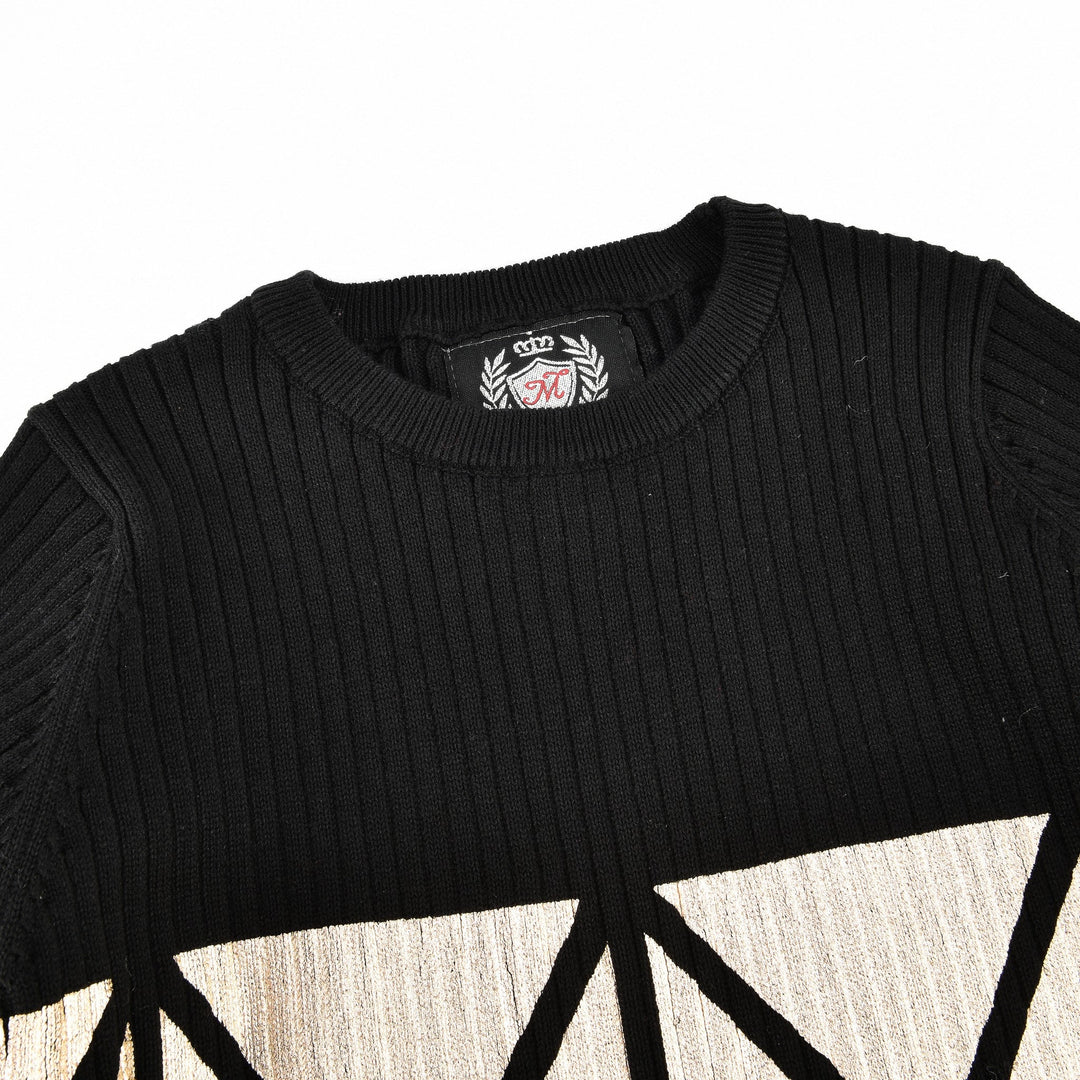 Melange Hounds Tooth Ribbed Knit Sweater - Kidichic