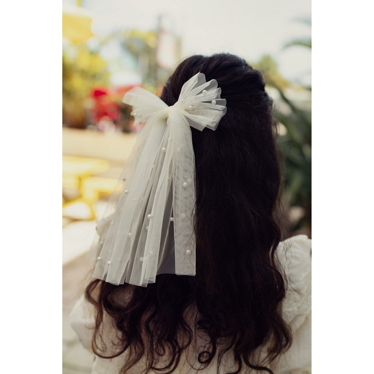 Nana Tulle Pearl Long Bow Clip - Kidichic